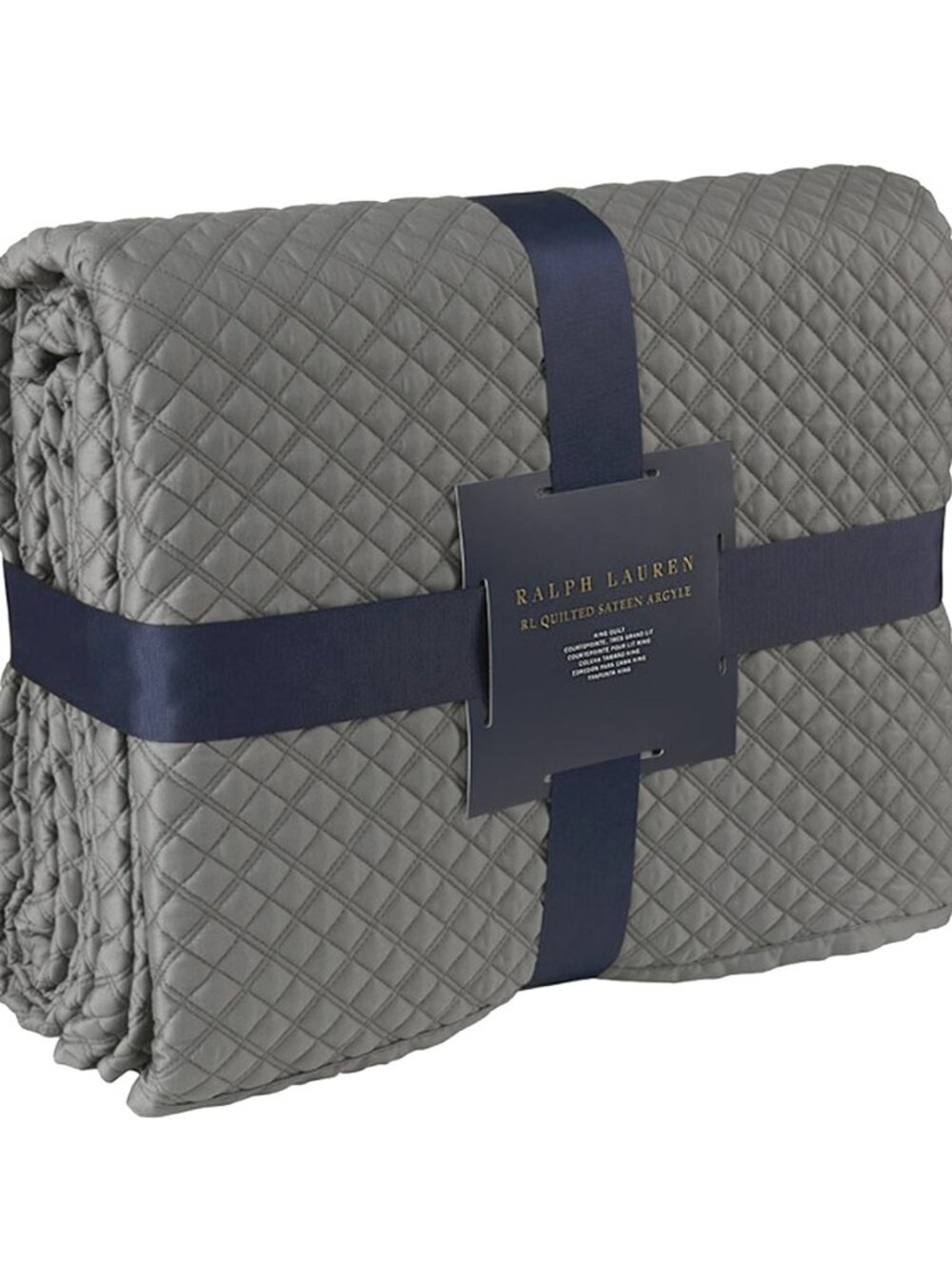 NEW $400 Ralph Lauren Quilted Sateen Argyle Quilt! Full Queen Gray Graphite